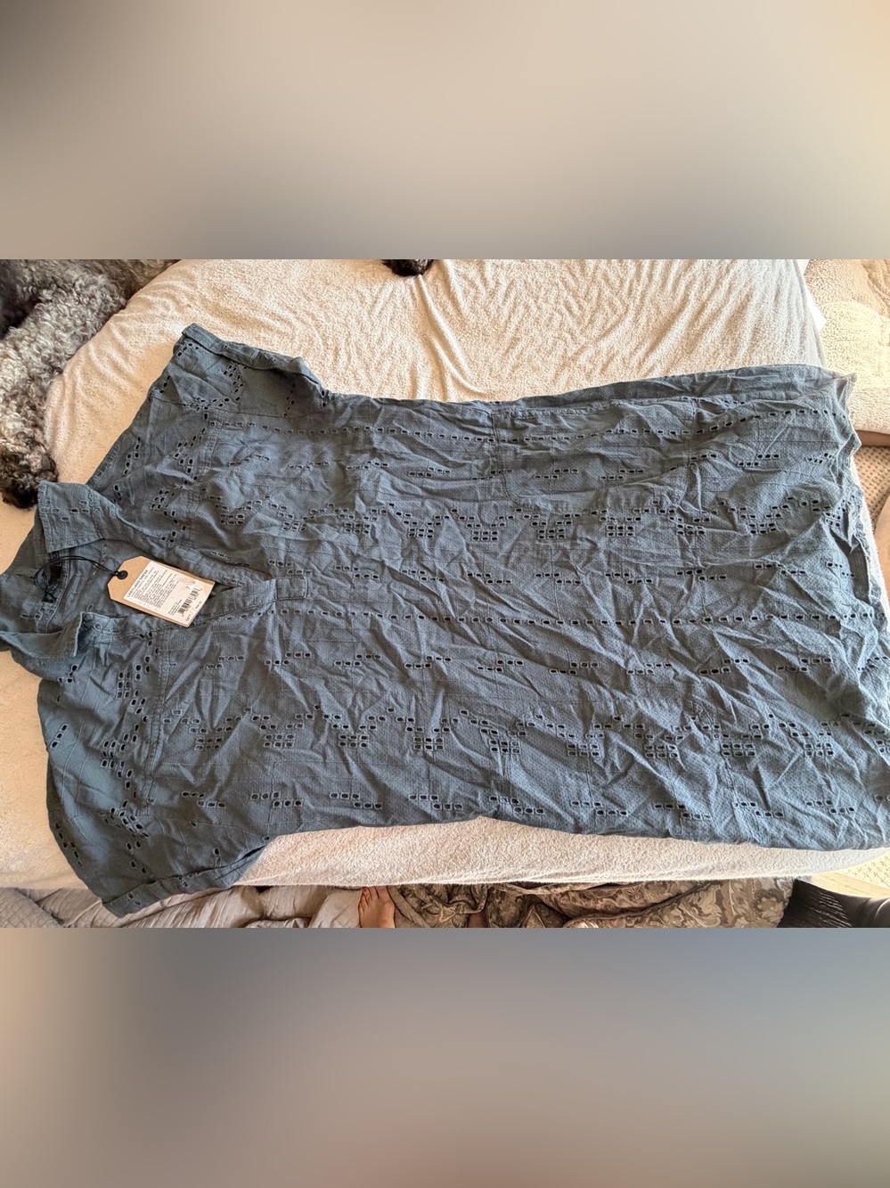 Prana Eyelet V-neck dress - Slate Blue- L
